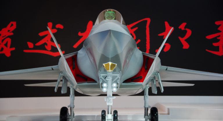 A model of a Chinese J-31 stealth fighter on display at the Airshow China 2014 in Zhuhai, south China's Guangdong province, on November 12, 2014