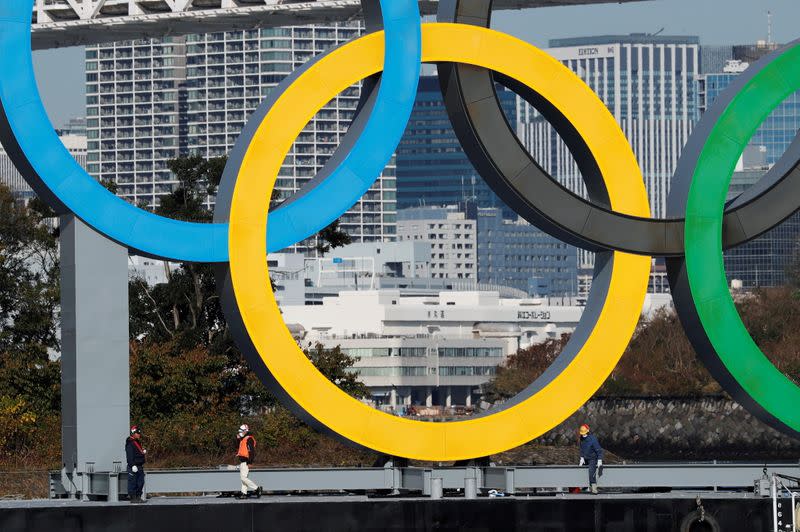 Olympic rings reinstallation at the waterfront area at Odaiba Marine Park in Tokyo