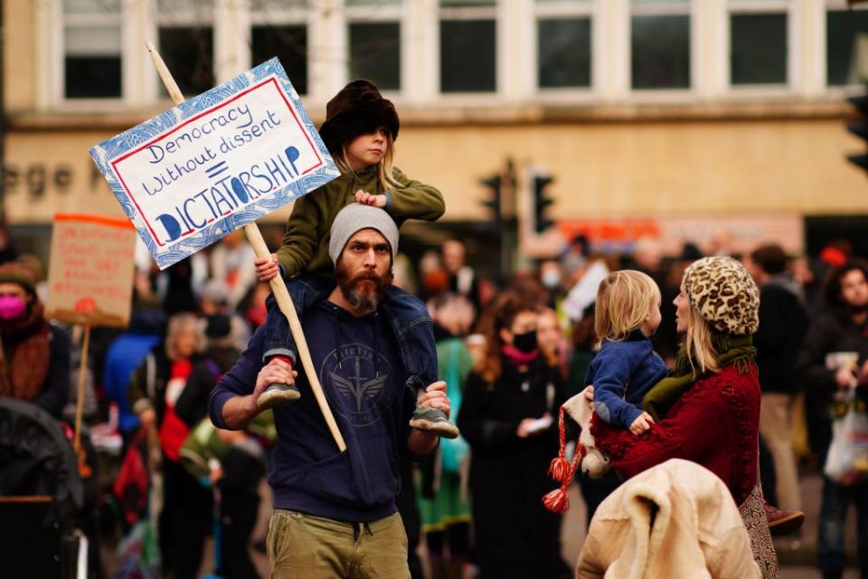 Demonstrators in College Green, Bristol (Ben Birchall/PA) (PA Wire)