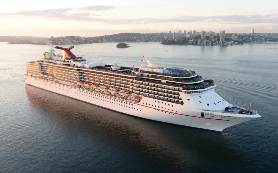 A Carnival cruise ship leaving harbor.