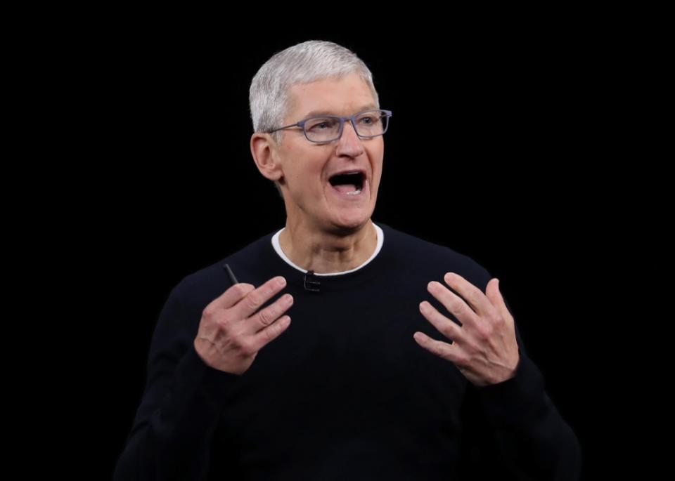 CUPERTINO, CALIFORNIA - SEPTEMBER 10: Apple CEO Tim Cook delivers the keynote address during a special event on September 10, 2019 in the Steve Jobs Theater on Apple's Cupertino, California campus. Apple unveiled new products during the event. (Photo by Justin Sullivan/Getty Images)