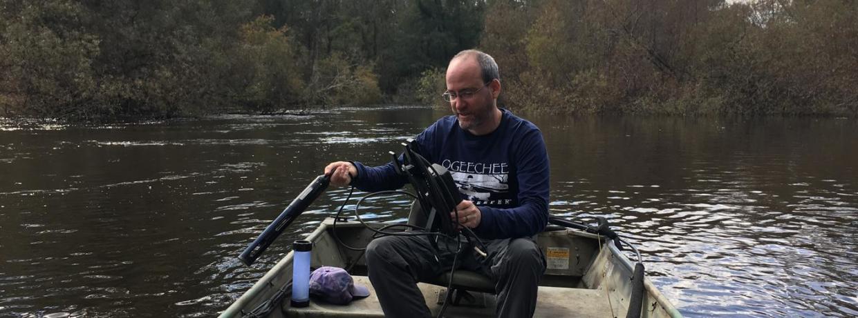 Ogeechee Riverkeeper and Executive Director Damon Mullis at work on the river.