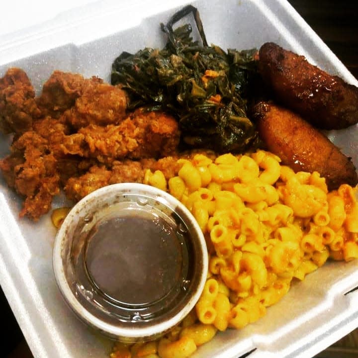 Vegan dishes from Kianga's Kitchen have components like fried not chicken (seitan made from scratch), jerk sauce, collard greens plantains and macaroni. The restaurant will join the Marble City Market food hall in February.