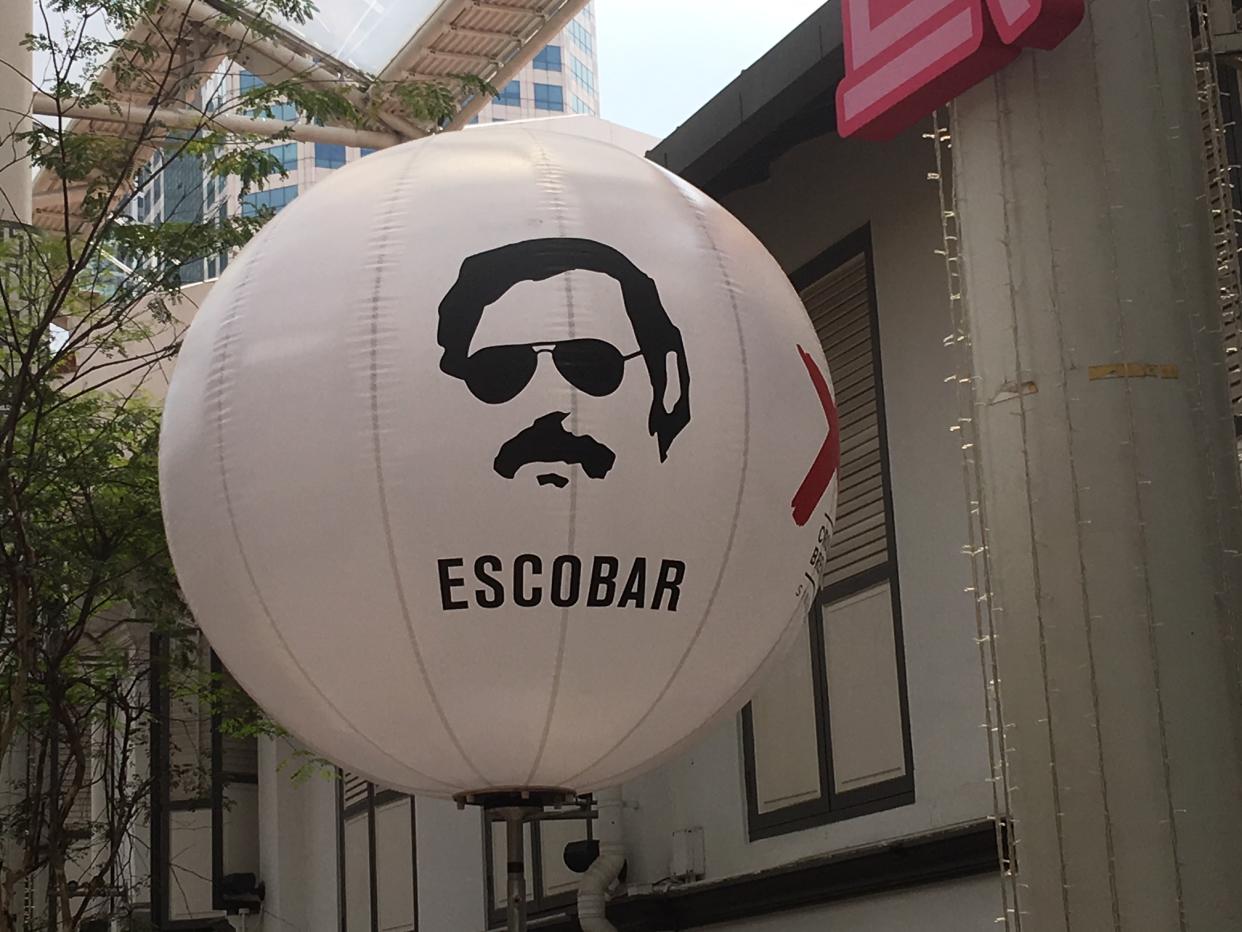 A large balloon at the entrance of Escobar bistro. Photo: Vernon Lee/Yahoo News Singapore