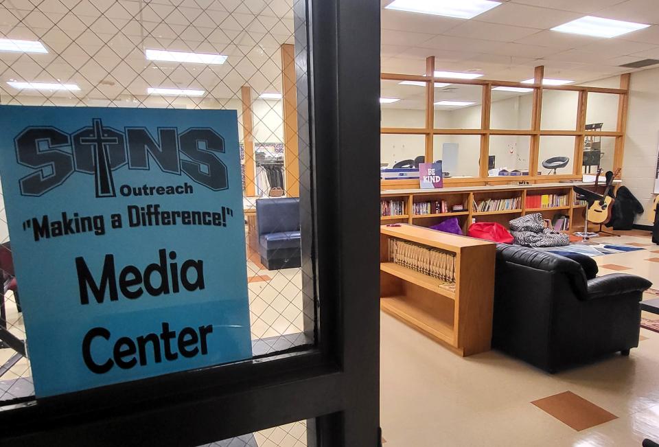 SONS Outreach media center, which accommodates activities such as sewing and music learning, is shown on Tuesday, April 16, 2024, as one of many repurposed former classrooms during a celebration for the resource center.