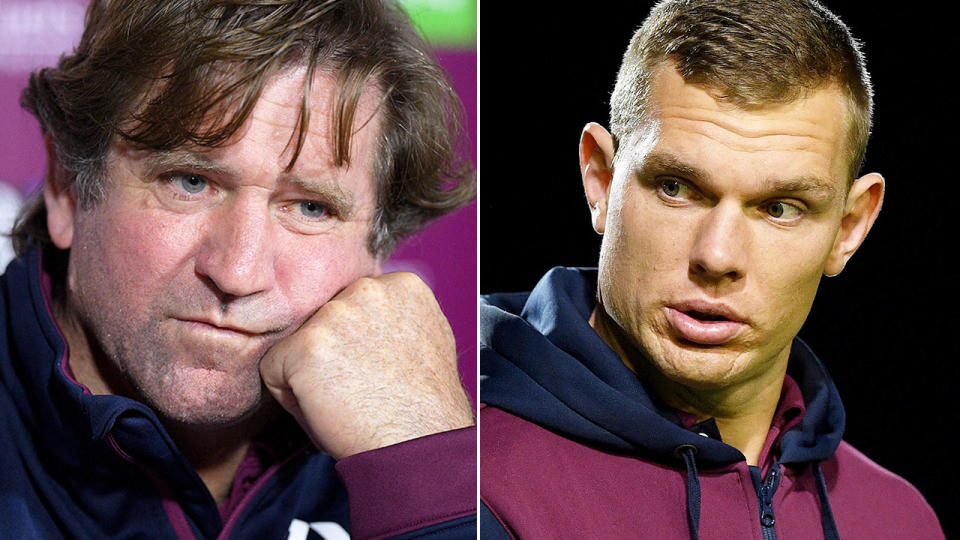 Pictured left, Sea Eagles coach Des Hasler and fullback Tom Trbojevic on the right.