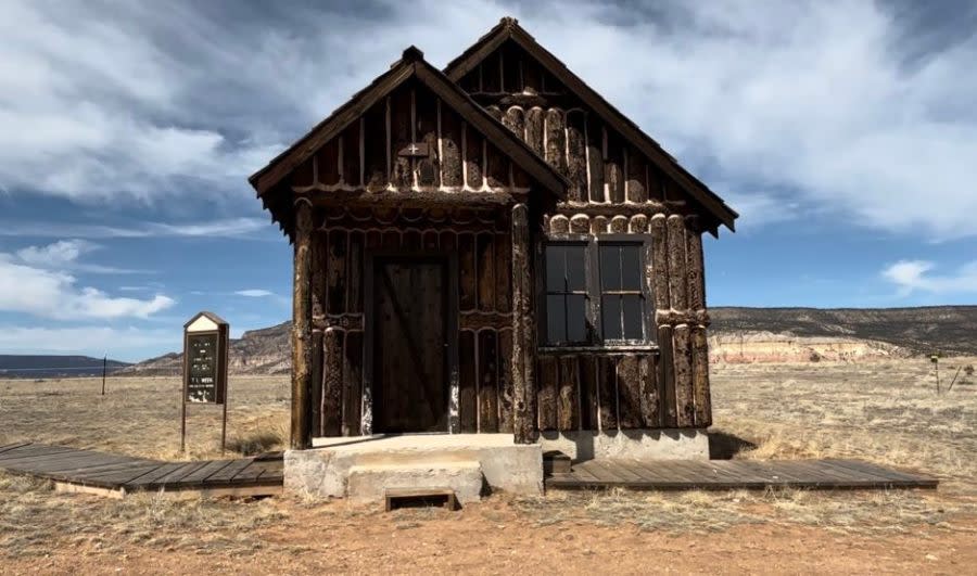 Church on the set of “Oppenheimer” at Ghost Ranch. March 12, 2024. (KRQE Digital Reporter Fallon Fischer)