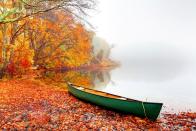 <p>A canoe sits on the water's edge in the Cape Cod region of Massachusetts. </p>