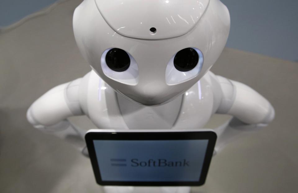 SoftBank Corp's human-like robot named 'pepper' is displayed at its branch in Tokyo