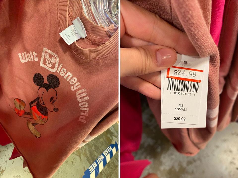 A discounted shirt at Disney's Character Warehouse in Florida.