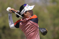 Atthaya Thitikul watches her tee shot on the 10th hole during the LPGA The Ascendant golf tournament in The Colony, Texas, Thursday, Sept. 29, 2022. (AP Photo/LM Otero)