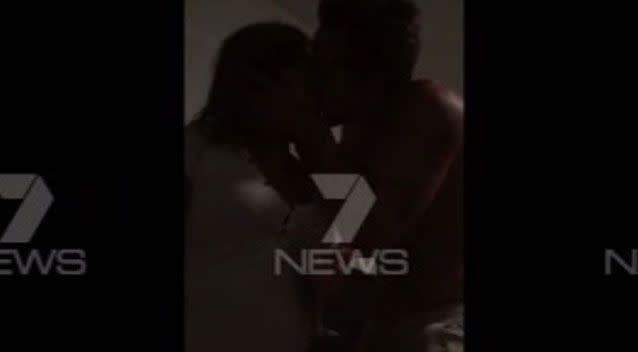 Pearce appears to be forcing himself onto a woman in the footage captured at a party on Australia Day. Photo: 7 News