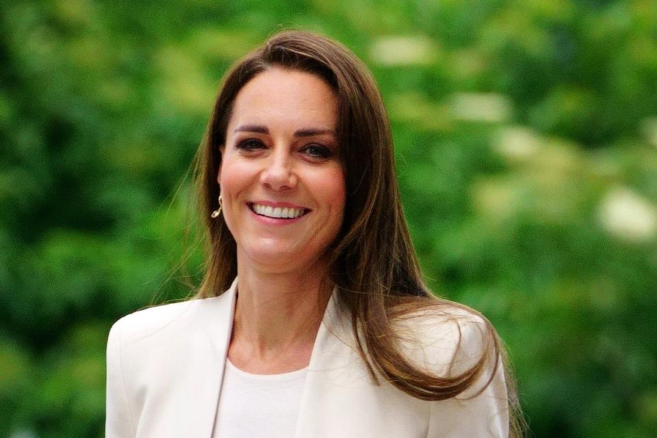 The Duchess of Cambridge arrives for a visit to Little Village’s hub in Brent to hear how the baby bank is supporting local families (Victoria Jones/PA) (PA Wire)