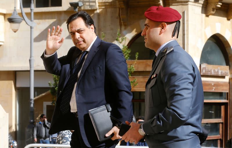 Lebanon's Prime Minister Hassan Diab arrives to discuss the state budget at the parliament building in downtown Beirut