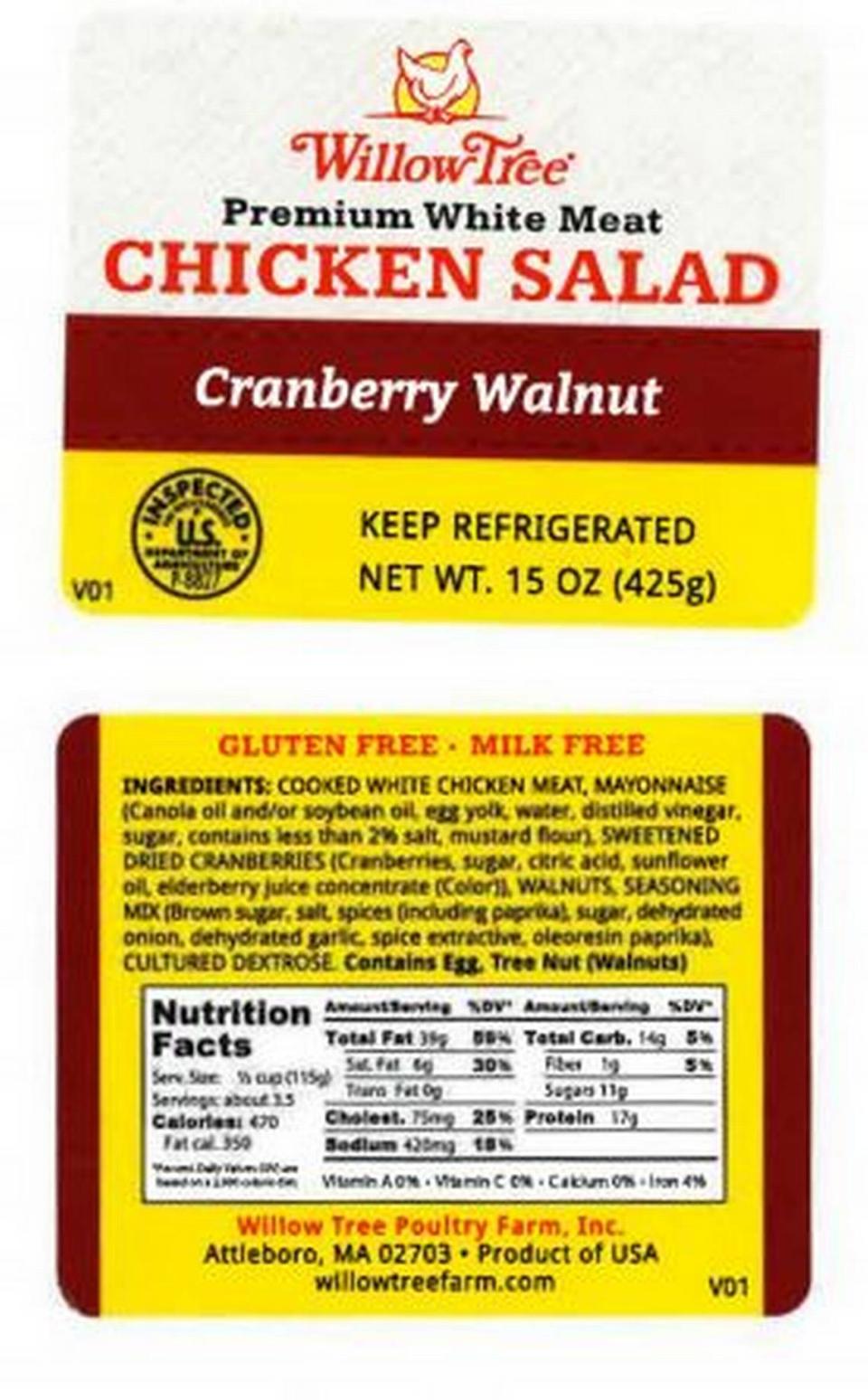 The label that should appear on the container when what’s inside is Willow Tree Premium White Mean Cranberry Walnut Chicken Salad.