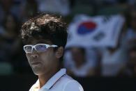 Tennis - Australian Open - Quarterfinals - Rod Laver Arena, Melbourne, Australia, January 24, 2018. Chung Hyeon of South Korea reacts after winning against Tennys Sandgren of the U.S. REUTERS/Thomas Peter