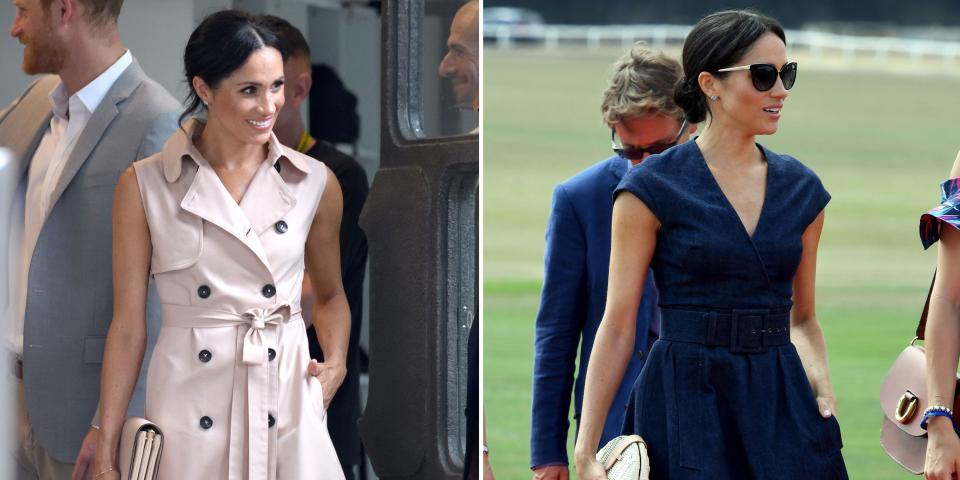 <p>Royal watchers have been keenly following Meghan's style as she adapts her wardrobe to her new life as a member of the royal family. Alongside wearing plenty of <a rel="nofollow noopener" href="https://www.harpersbazaar.com/uk/fashion/a21963474/meghan-markle-neutral-colours-since-becoming-royal/" target="_blank" data-ylk="slk:neutral colours;elm:context_link;itc:0;sec:content-canvas" class="link ">neutral colours</a>, <a rel="nofollow noopener" href="https://www.harpersbazaar.com/uk/culture/a21931455/meghan-markle-swapped-cross-body-bag-clutches/" target="_blank" data-ylk="slk:clutch bags;elm:context_link;itc:0;sec:content-canvas" class="link ">clutch bags</a> and <a rel="nofollow noopener" href="https://www.harpersbazaar.com/uk/fashion/a21049544/royal-women-meghan-kate-closed-toe-shoes/" target="_blank" data-ylk="slk:closed-toe shoes;elm:context_link;itc:0;sec:content-canvas" class="link ">closed-toe shoes</a>, she's also proven herself to be a particular fan of dresses with pockets. While some point to this being a feminist statement - men get the luxury of pockets in their clothes, why not women? - making fashion more functional, pockets aren't necessarily always for storage purposes (which depends very much on the silhouette of the dress, no one wants strangely bulky hips). They also provide a handy place to put your hands should you feel slightly nervous or awkward, and can also be used as a styling technique: a simple hand placed in the pocket can look incredibly chic - something the new Duchess of Sussex is no doubt aware of. </p><p>Take style inspiration from the royal and shop our favourite dresses with pockets here.<br></p>