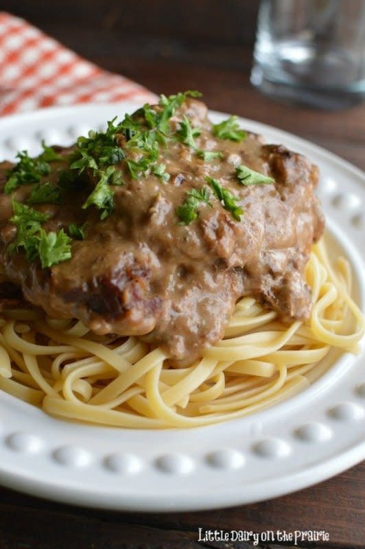 <p>Little Dairy on the Prairie</p><p>Fork-tender falling apart cube steak in a rich creamy gravy.</p><p><strong>Get the recipe: <a href="https://pitchforkfoodie.com/slow-cooker-cube-steak-mushroom-sauce/" rel="nofollow noopener" target="_blank" data-ylk="slk:Slow Cooker Cube Steaks with Mushroom Sauce;elm:context_link;itc:0;sec:content-canvas" class="link ">Slow Cooker Cube Steaks with Mushroom Sauce</a></strong></p><p><strong>Related: <a href="https://www.yahoo.com/lifestyle/200-best-crock-pot-recipes-225617083.html" data-ylk="slk:200+ Best Crock Recipes and Slow Cooker Dinners;elm:context_link;itc:0;sec:content-canvas;outcm:mb_qualified_link;_E:mb_qualified_link;ct:story;" class="link  yahoo-link">200+ Best Crock Recipes and Slow Cooker Dinners</a></strong></p>
