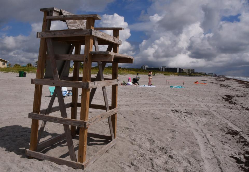 A Brevard County ocean lifeguard tower at Tulip Avenue in Cocoa Beach. To reduce the risk of ocean drownings, the County Commission agreed to expand Brevard's Ocean Rescue program coverage,