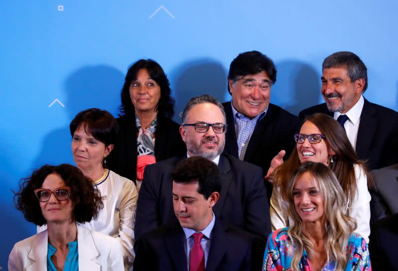 Argentina's incoming Production Minister, Matias Kulfas looks on as Argentina's President-elect Alberto Fernandez announces his cabinet, ahead of taking office, in Buenos Aires