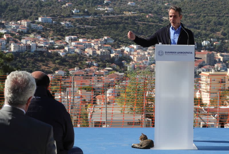 Greek PM Mitsotakis visits a migrant camp on the island of Samos