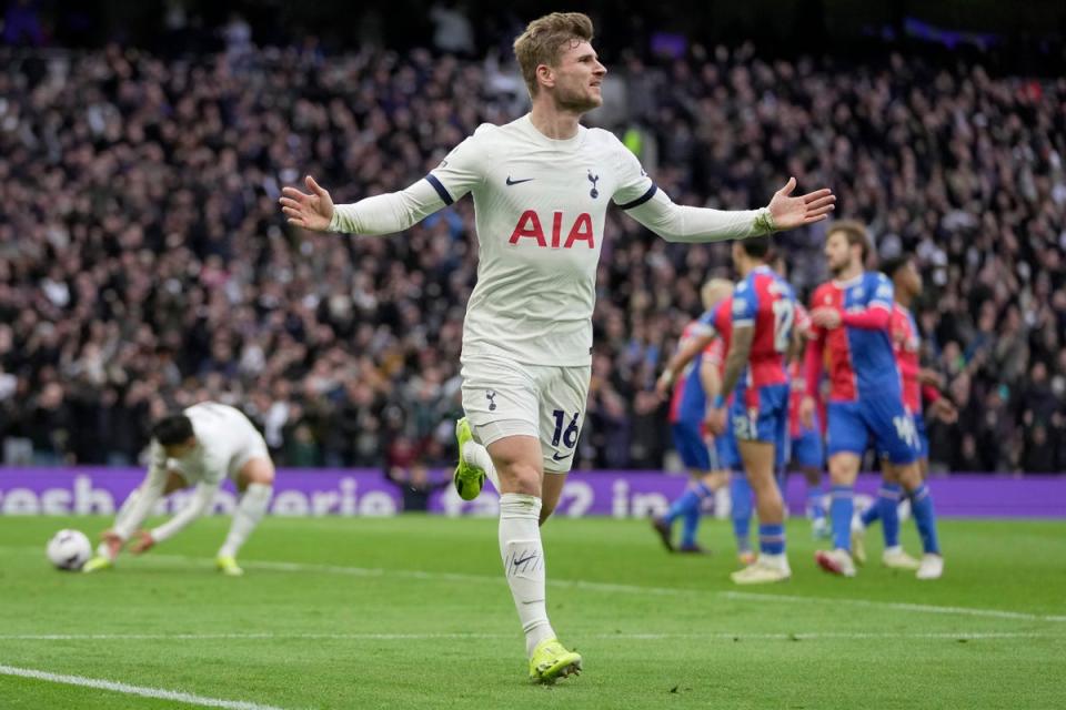 Relief: Werner scored his first Spurs goal after earlier missing a great chance (AP)