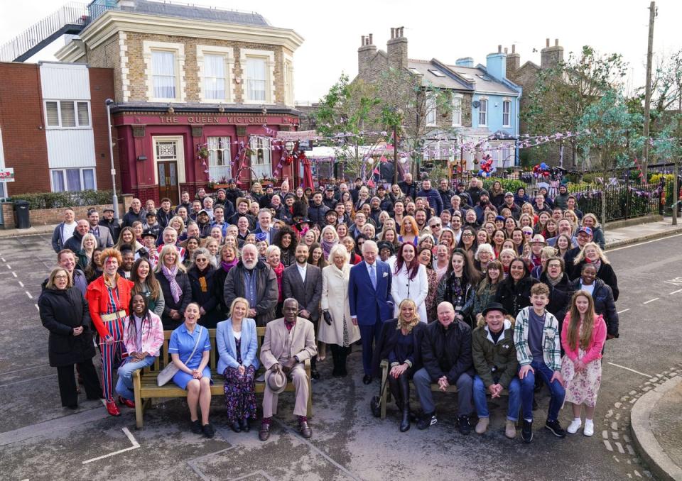 Charles and Camilla pictured with the cast of EastEnders in 2022 for the Queen’s Platinum Jubilee (BBC)