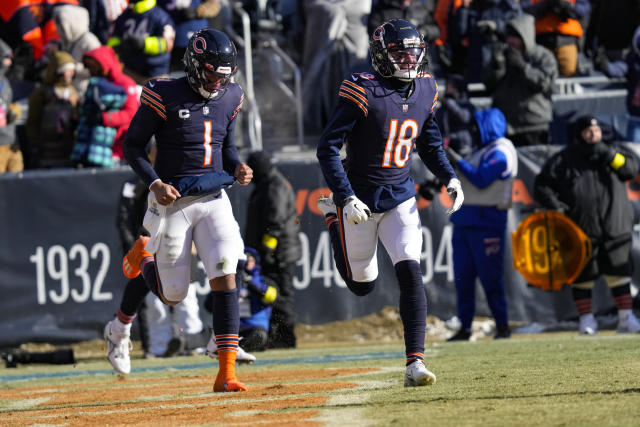 Buffalo Bills offensive tackle Spencer Brown (79) defends against the  Chicago Bears during the first half of an NFL preseason football game,  Saturday, Aug. 26, 2023, in Chicago. (AP Photo/Kamil Krzaczynski Stock