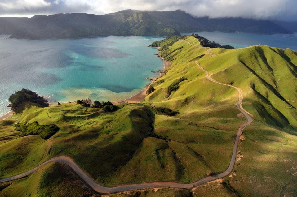 Vista aérea de los sonidos de Marlborough