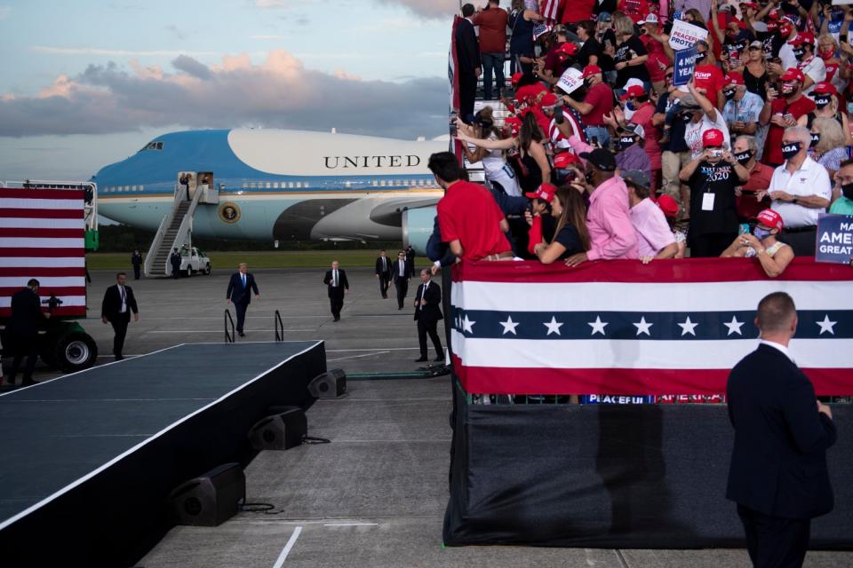 President Trump arrives for a rally Sept. 24 at Cecil Airport in Jacksonville, Fla.