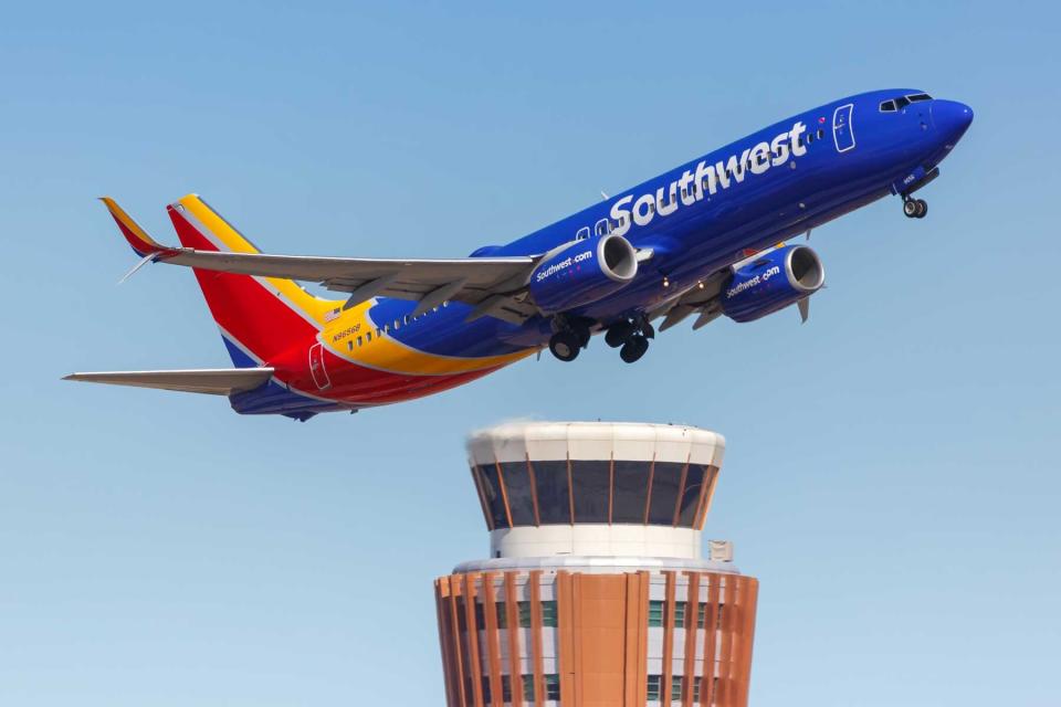 Southwest Airlines Boeing 737-800 airplane at Phoenix Airport (PHX) in Arizona.