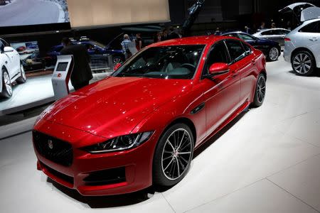 A Jaguar XE 2.0L diesel is displayed on media day at the Paris auto show, in Paris, France, September 30, 2016. REUTERS/Benoit Tessier