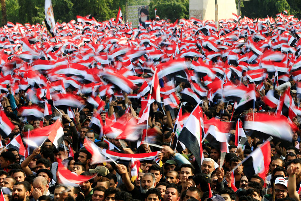 Supporters of Iraqi cleric Muqtada al-Sadr protest in Baghdad