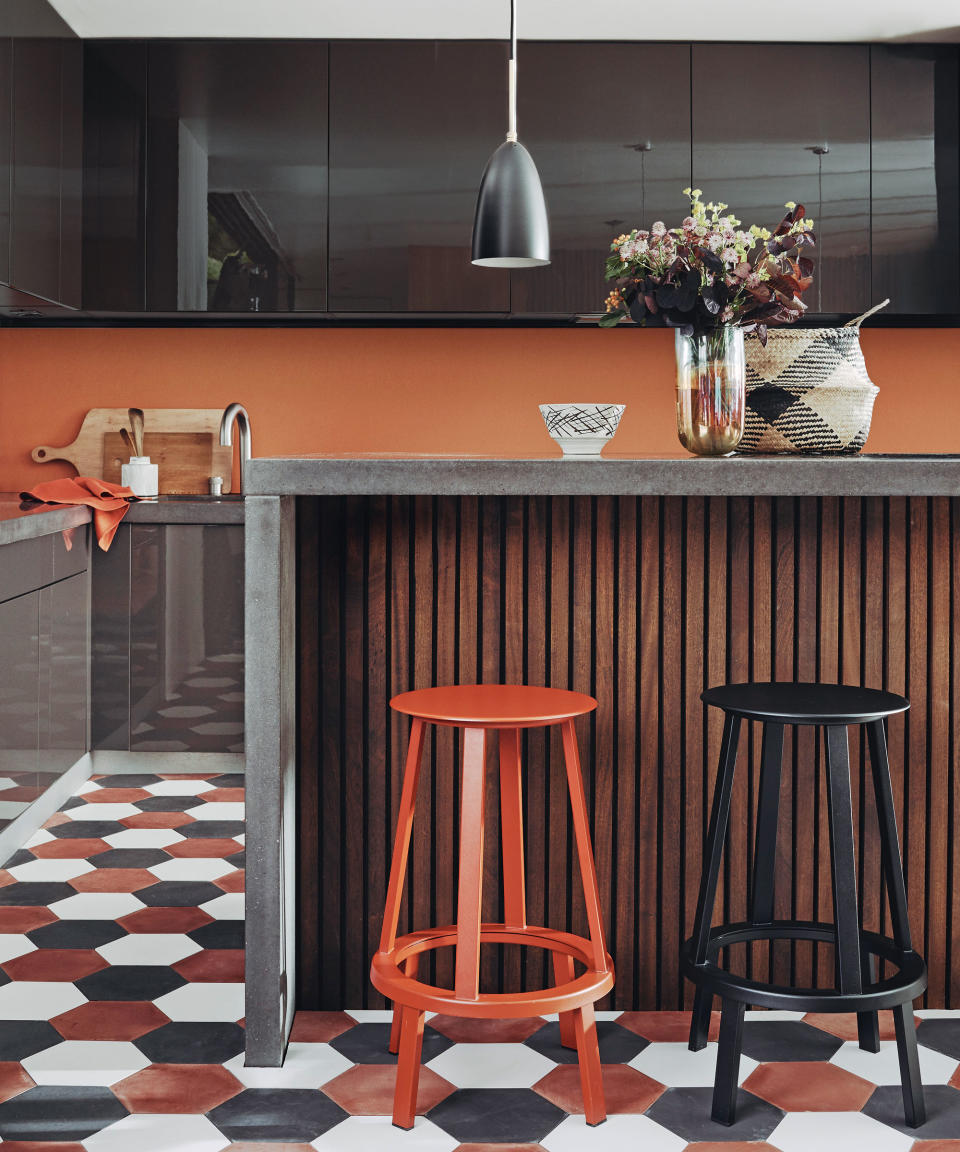 orange and black kitchen