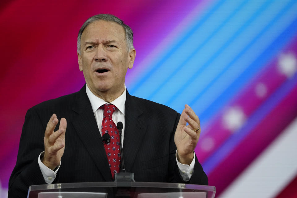 FILE - Former Secretary of State Mike Pompeo, speaks at the Conservative Political Action Conference (CPAC) Feb. 25, 2022, in Orlando, Fla. The Jan. 6 committee interviewed Pompeo and met briefly with Pennsylvania's Republican nominee for governor Doug Mastriano on Aug. 9, 2022. (AP Photo/John Raoux, File)