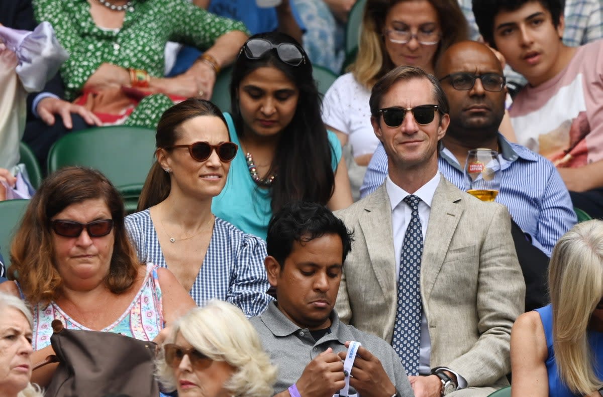 Pippa Middleton and her husband James Matthews at Wimbledon, 2021 (REUTERS)