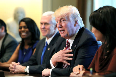 U.S. President Donald Trump attends a meeting with the Congressional Black Caucus Executive Committee at the White House in Washington, DC, U.S., March 22, 2017. REUTERS/Carlos Barria