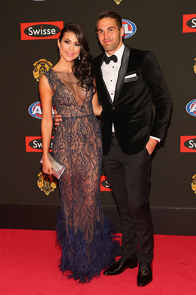 Sydney Swans star Josh Kennedy arrives with partner Ana Calle.