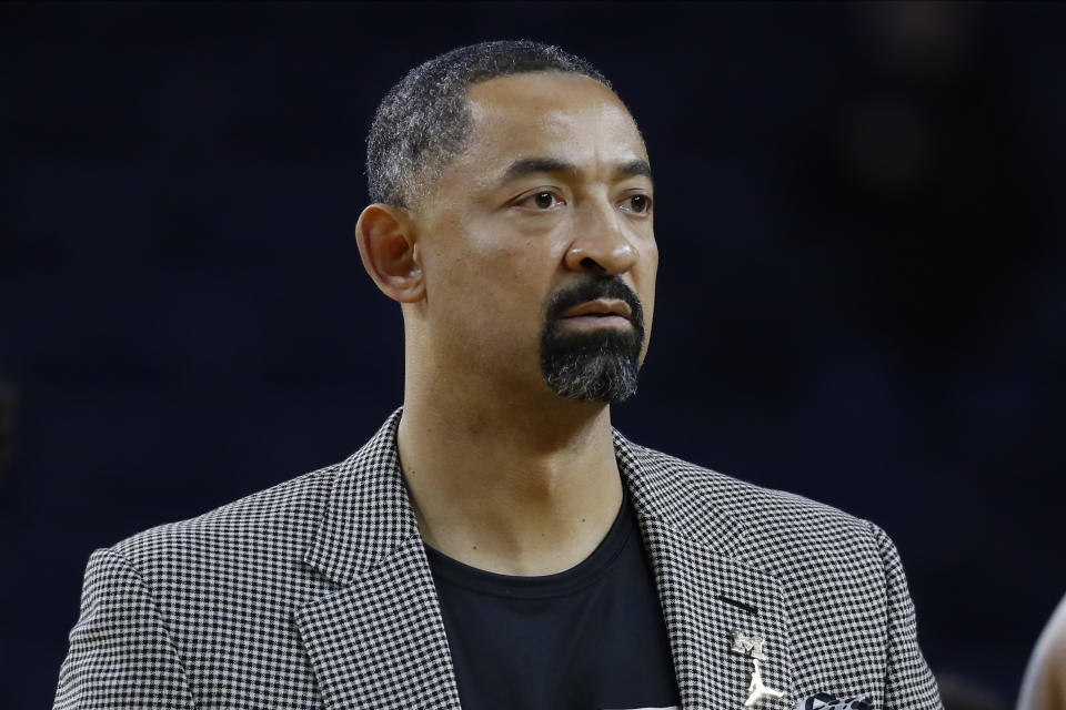 Michigan head coach Juwan Howard watches against Penn State in the second half of an NCAA college basketball game in Ann Arbor, Mich., Wednesday, Jan. 22, 2020. (AP Photo/Paul Sancya)