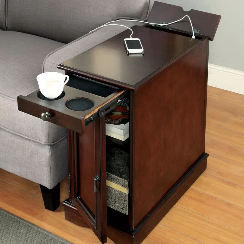 Lark Manor Korhonen Block End Table and Built-In Outlets