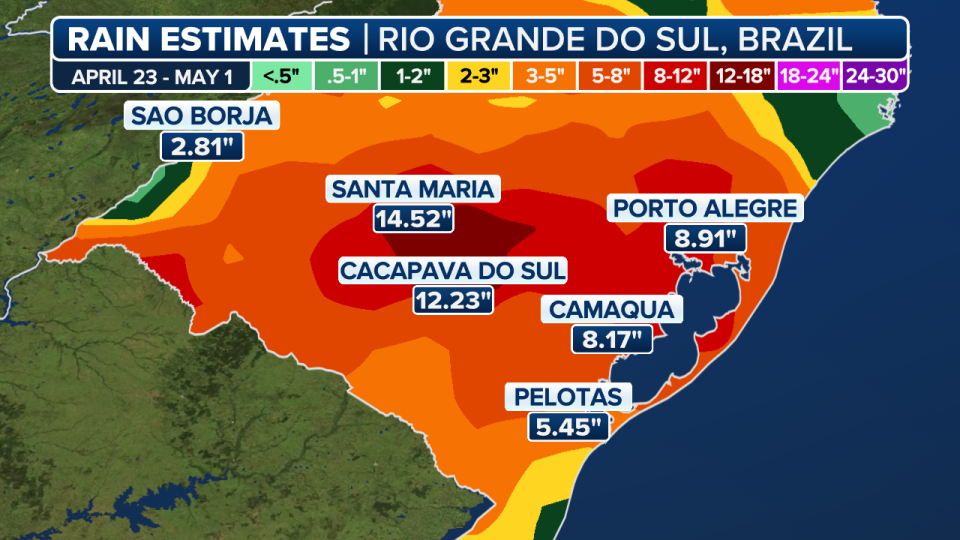 Rainfall Estimates Across Southern Brazil Between April 23 And May 1.