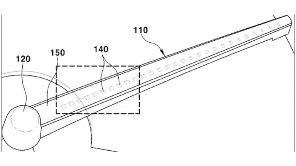 新的專利想要在雨刷支臂上鑲嵌LED燈，讓其可以在擋風玻璃上投射字體。（圖片來源/ 現代）