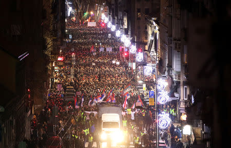 Demonstrators attend an anti-government protest in central Belgrade, Serbia, December 29, 2018. REUTERS/Marko Djurica