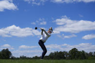 Nelly Korda hits a tee shot on the eighth hole during the final round of the Chevron Championship LPGA golf tournament Sunday, April 21, 2024, at The Club at Carlton Woods in The Woodlands, Texas. (AP Photo/Eric Gay)