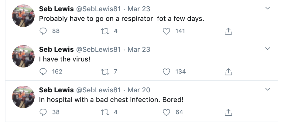 Seb Lewis posted how he'd contracted coronavirus on his Twitter account and died just a few days later