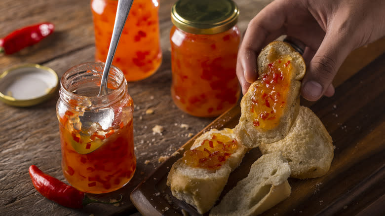 Jar of homemade pepper jam