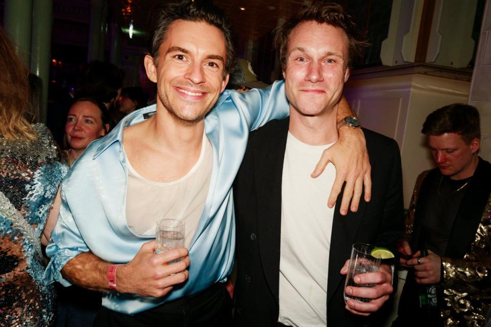 Jonathan Bailey and Hugh Skinner at the Warner Music & Cîroc Vodka Brit awards after party at NoMad London, 2024 (James Kelly)