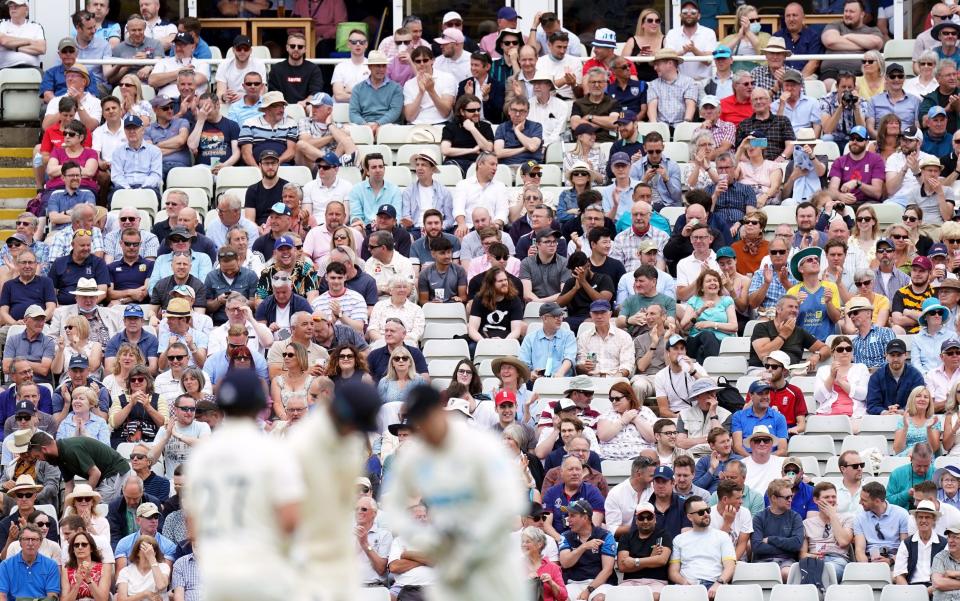 Fans in the stands look on as England prepare to bat and New Zealand bowl at Edgbaston  - Mike Egerton/PA Wire