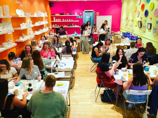 a group of people sitting at tables