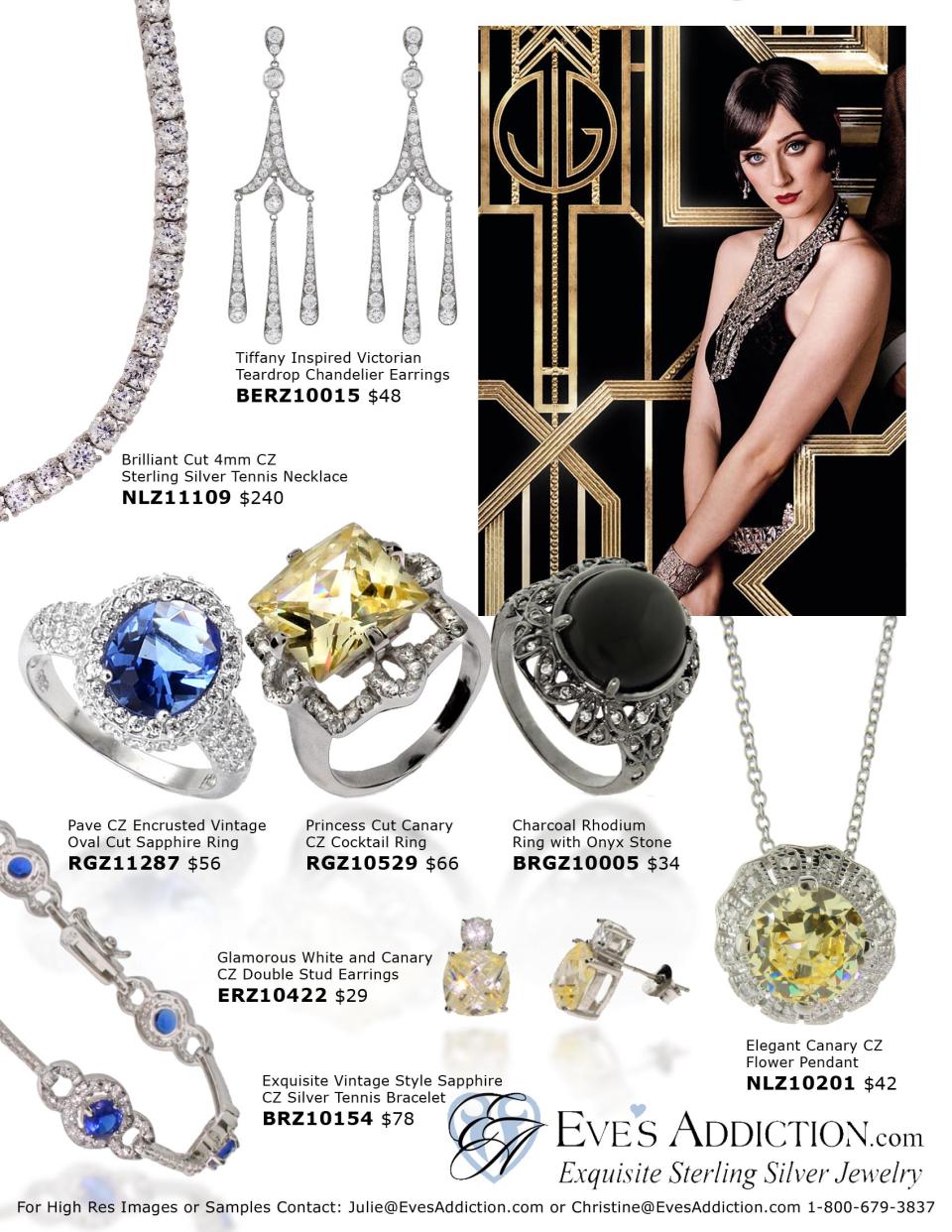 This image provided by Eves Addiction, shows jewelery inspired by Baz Luhrmann's big screen adaption of “The Great Gatsby”. The film is shining a spotlight on Roaring Twenties glam fashions, from drop-waist dresses and head scarves to crisp bow ties and spectator shoes. (AP Photo/Eves Addiction)